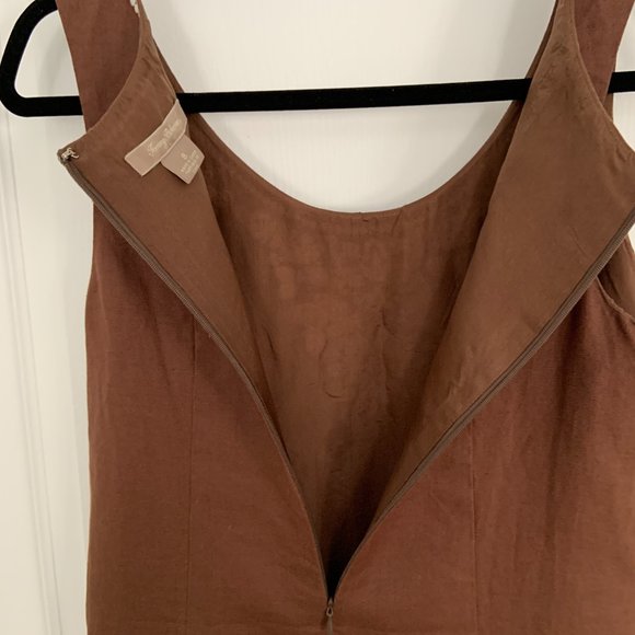 Tommy Bahama Linen Silk Sheath Embroidered Sleeveless Midi Dress Brown Size 8 - Picture 7 of 11